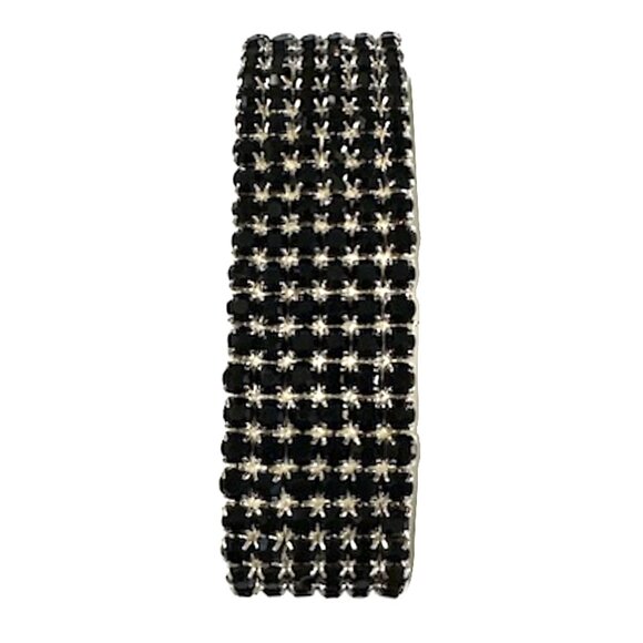 NWOT - Women's Black Rhinestone Stretch Cuff Bracelet - Picture 3 of 3